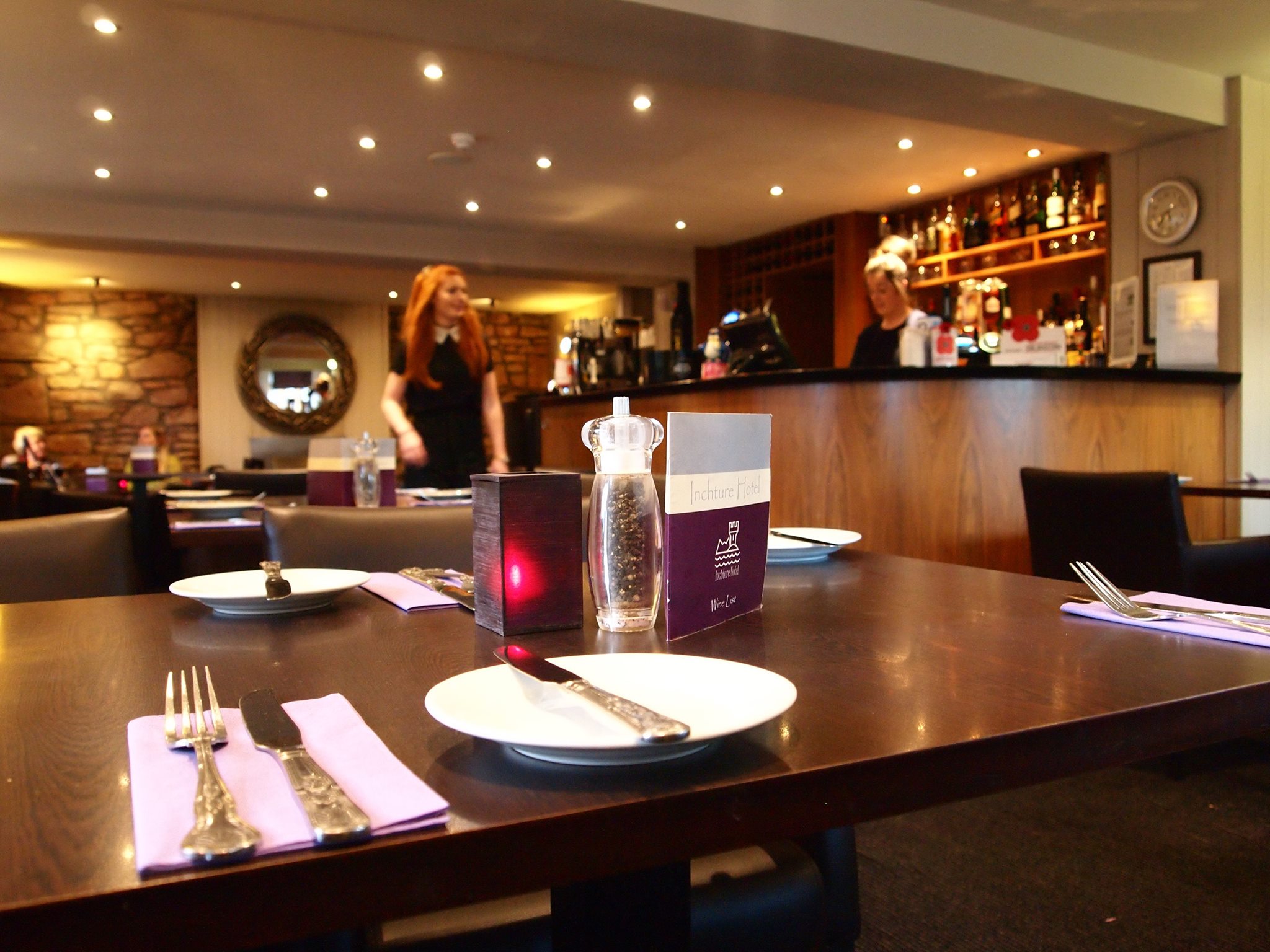 Wine list and table setting at The Inchture Hotel